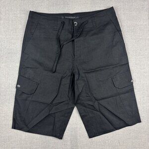 Sean John Mens Black Cargo Shorts Size 32 Linen & Cotton Blend Button
